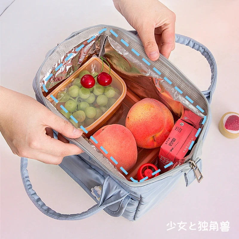 New Badge Pin Lunch Bag Women Large Waterproof Storage Bags Lunch Box Cute Thermal Breakfast Box Portable Picnic Travel WY367