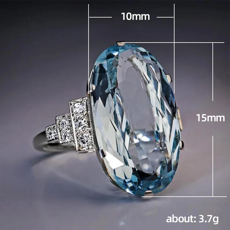 Huitan Big Oval Sky Blue Stone Women Bridal Band Rings Delicate Female Wedding Engage Party Elegant Present for Wife & Mother