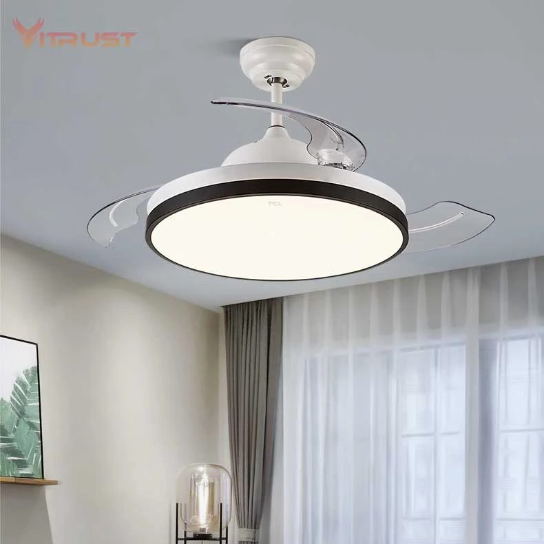 Invisible Ceiling Fans with Lights and Remote Control 3 Light Colors Changing Retractable Blades Crystal Chandelier Ceiling Fan