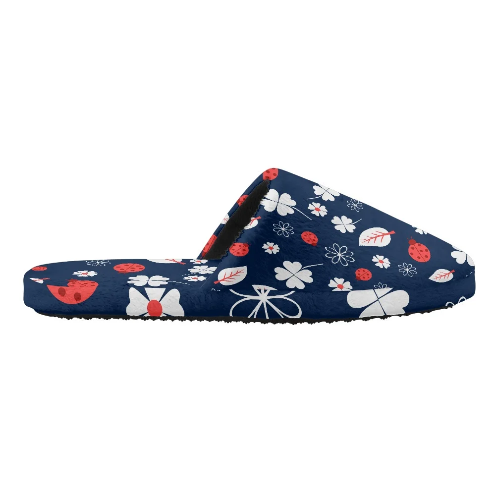 Noisydesigns Cotton Slippers Men's New Thick Soled Warm Non Slip Couple Shoes Four Leaf Clover Coccinella Print Indoor Household