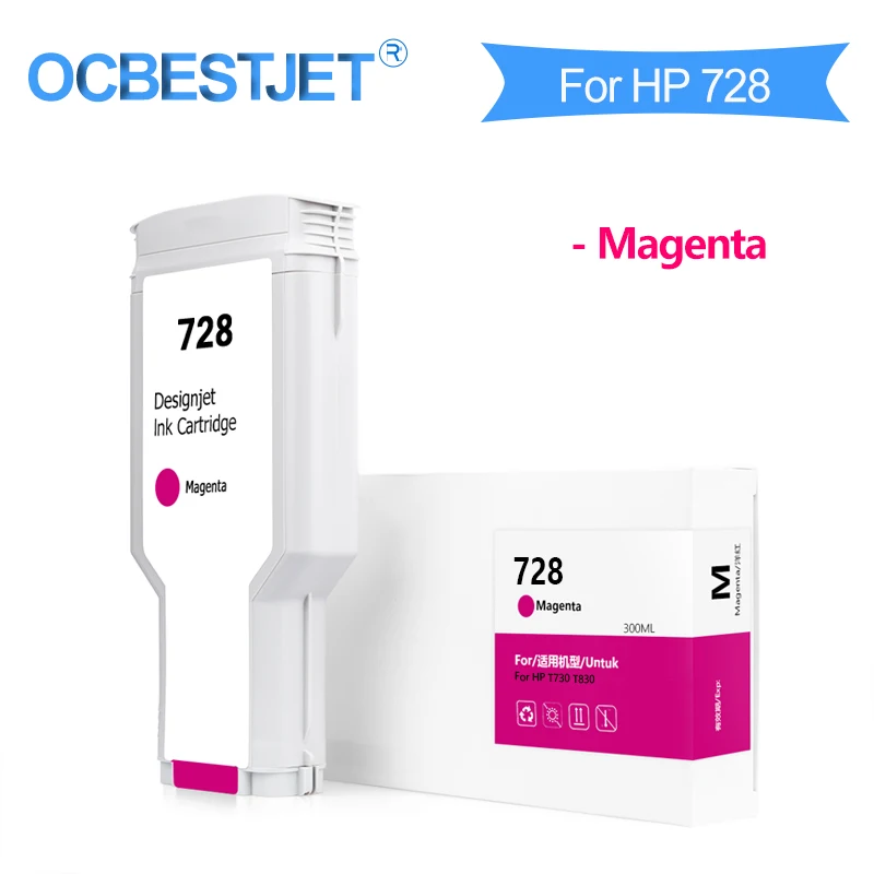 OCBESTJET For HP 728 Compatible Ink Cartridge For HP Designjet T730 T830 Printer 300ML/PC