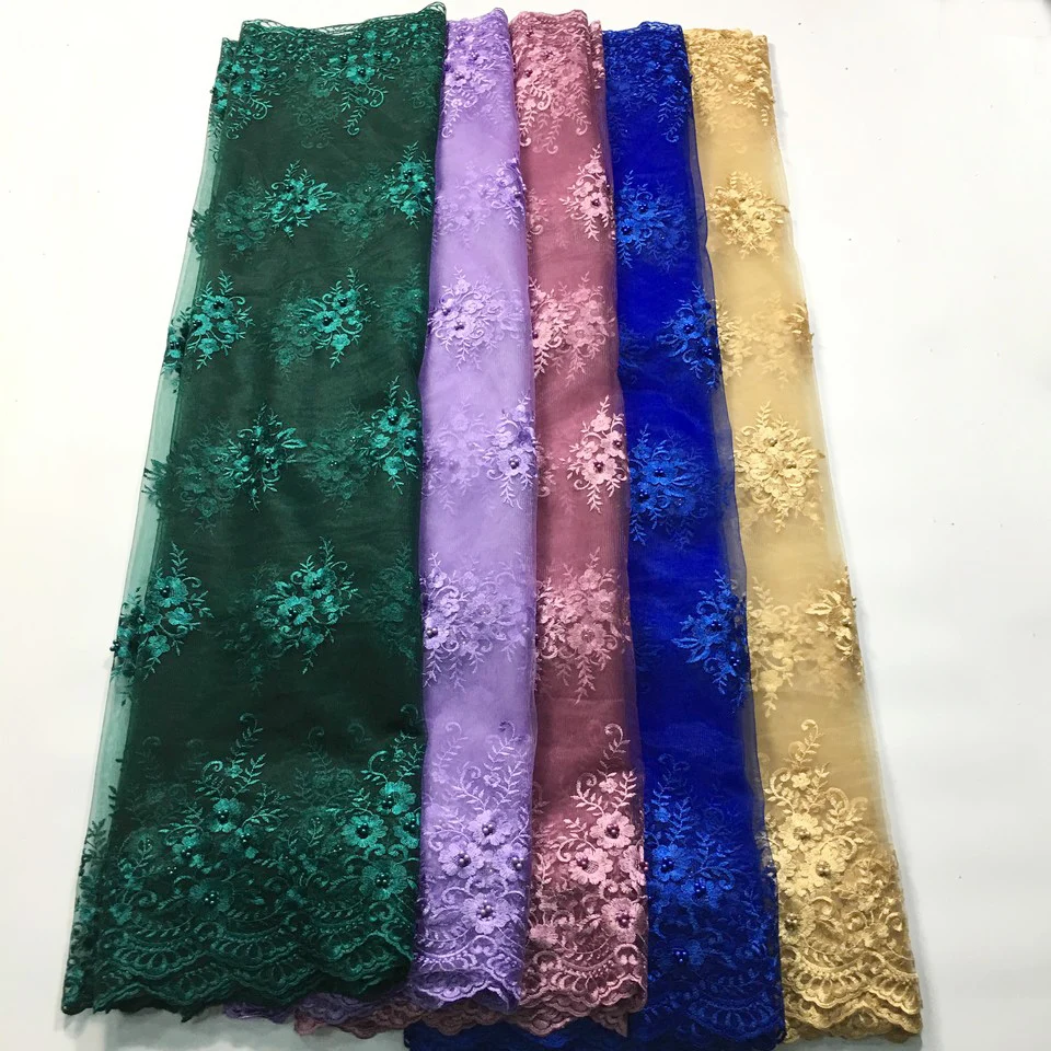 Green African Lace Fabric 2021 High Quality Lace With Beads/ Latest French Net Lace Fabric Nigerian Lace Fabrics For Wedding