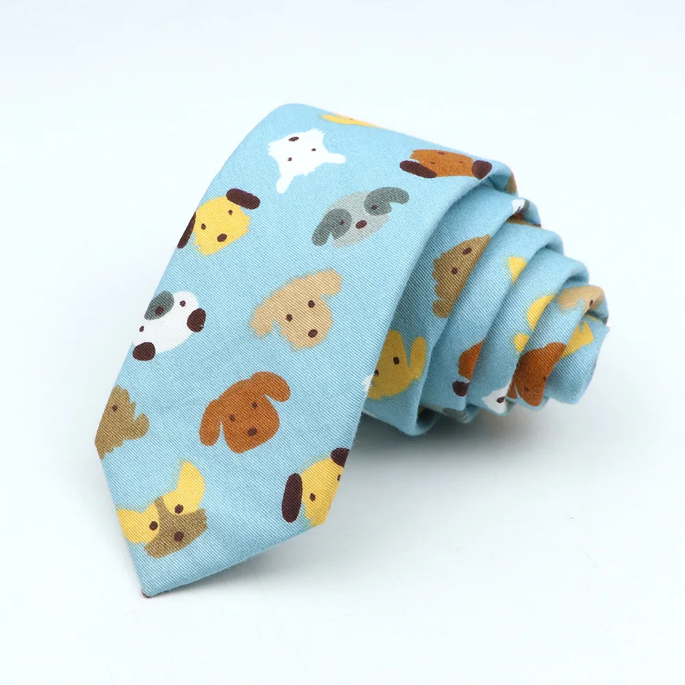 Cute Colourful Cartoon Tie For Men Women Skinny Cotton Animal Fruits Print Necktie Banana Duck Bear Narrow Cravate Funny Gift