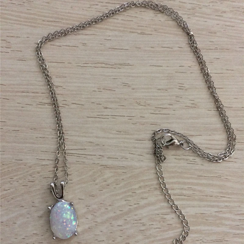Fashion Women Necklace Natural White Opal Pendant Classic Jewelry Chain On The Neck Christmas Gift Free Shipping