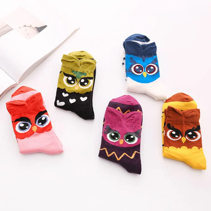 1pairs Cartoon Owl  Cute Girs Sock Kwaii Funny Fashion Anime Spring Autumn Sweat Absorption Classic  Sock Lolita Wonmens