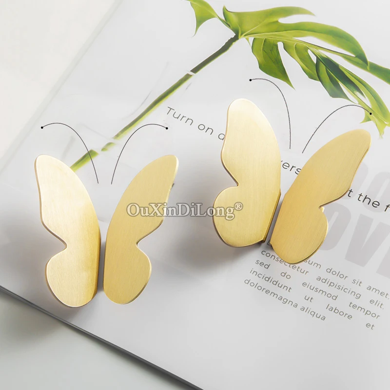 2Pairs Pure Brass Butterfly Furniture Handles Drawer Pulls Cupboard Wardrobe Kitchen Shoe TV Wine Cabinet Pull Knobs Decorations