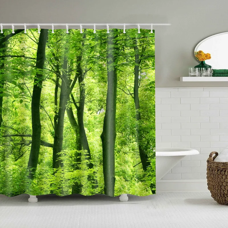 Forest Trees Printed 3d Bath Curtains Waterproof Polyester Fabric Washable Bathroom Shower Curtain Screen with Hooks Accessories