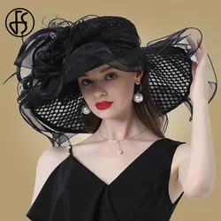 FS Women Organza Hats Wedding Bride Fascinators Elegant Big Wide Brim Fedora Kentucky Derby Hats Party Formal Church Ladies Hat