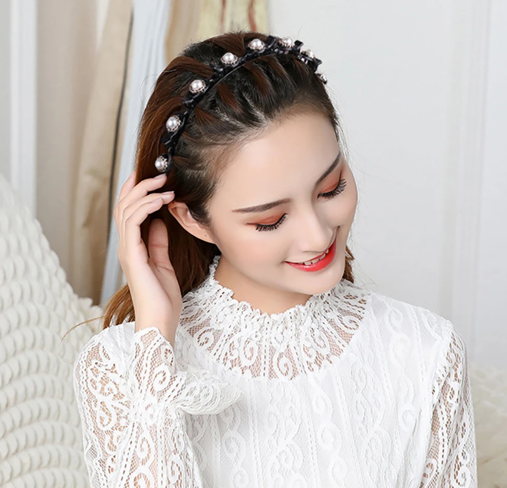 Molans Non-Slip Alice Hairband Pearl Headband Women Hair Bands Hoop Claws Clips Double Bangs Hairstyle Hair Accessories Hairpins