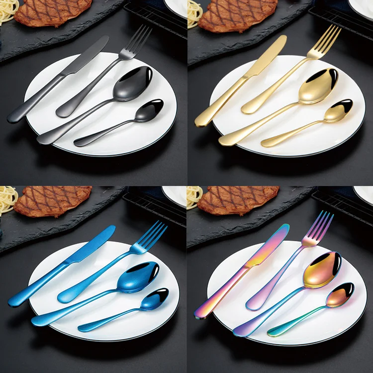 

1010 stainless steel gold-plated knife, fork and spoon stainless steel Creative Color Western food steak knife, fork and spoon