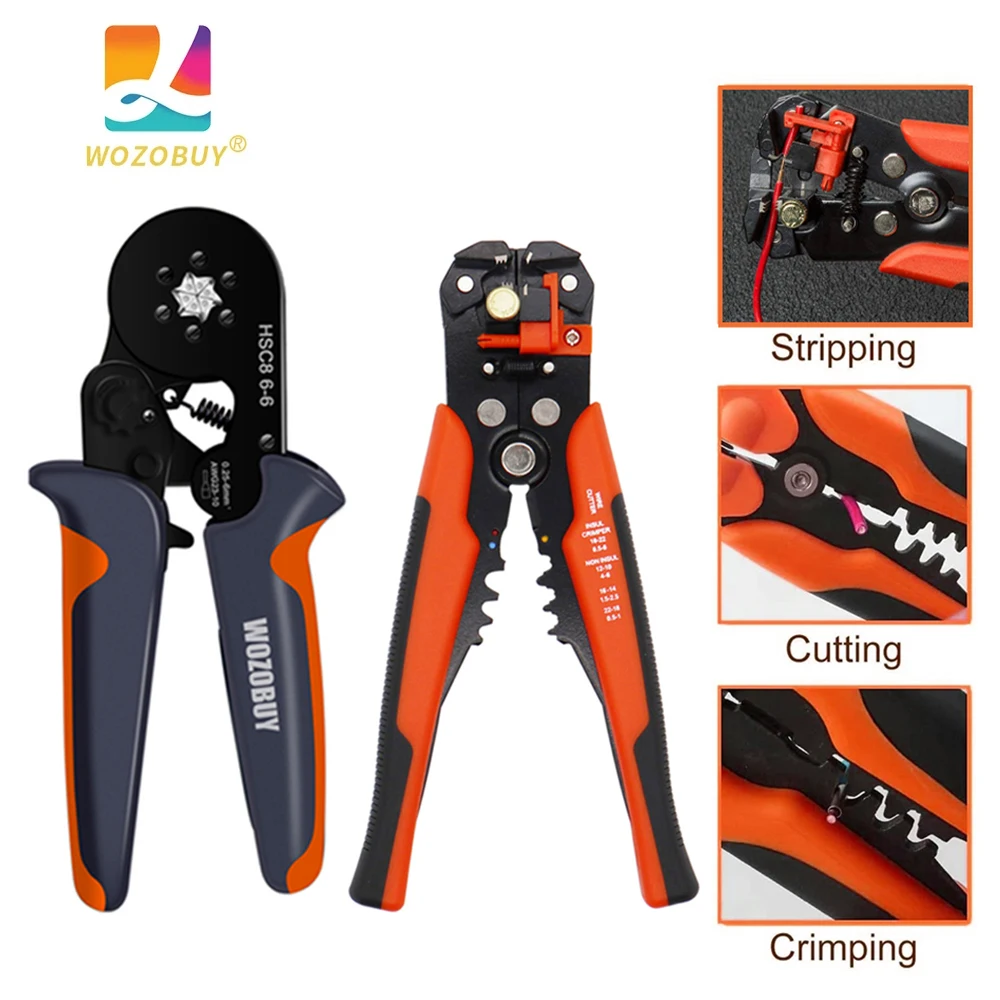 

WOZOBUY Multifunctional Wire Stripper Crimping Tool Kit,HSC8 6-6 Pliers Self-Adjusting Ferrule Cutter Crimper,For Tube Terminal