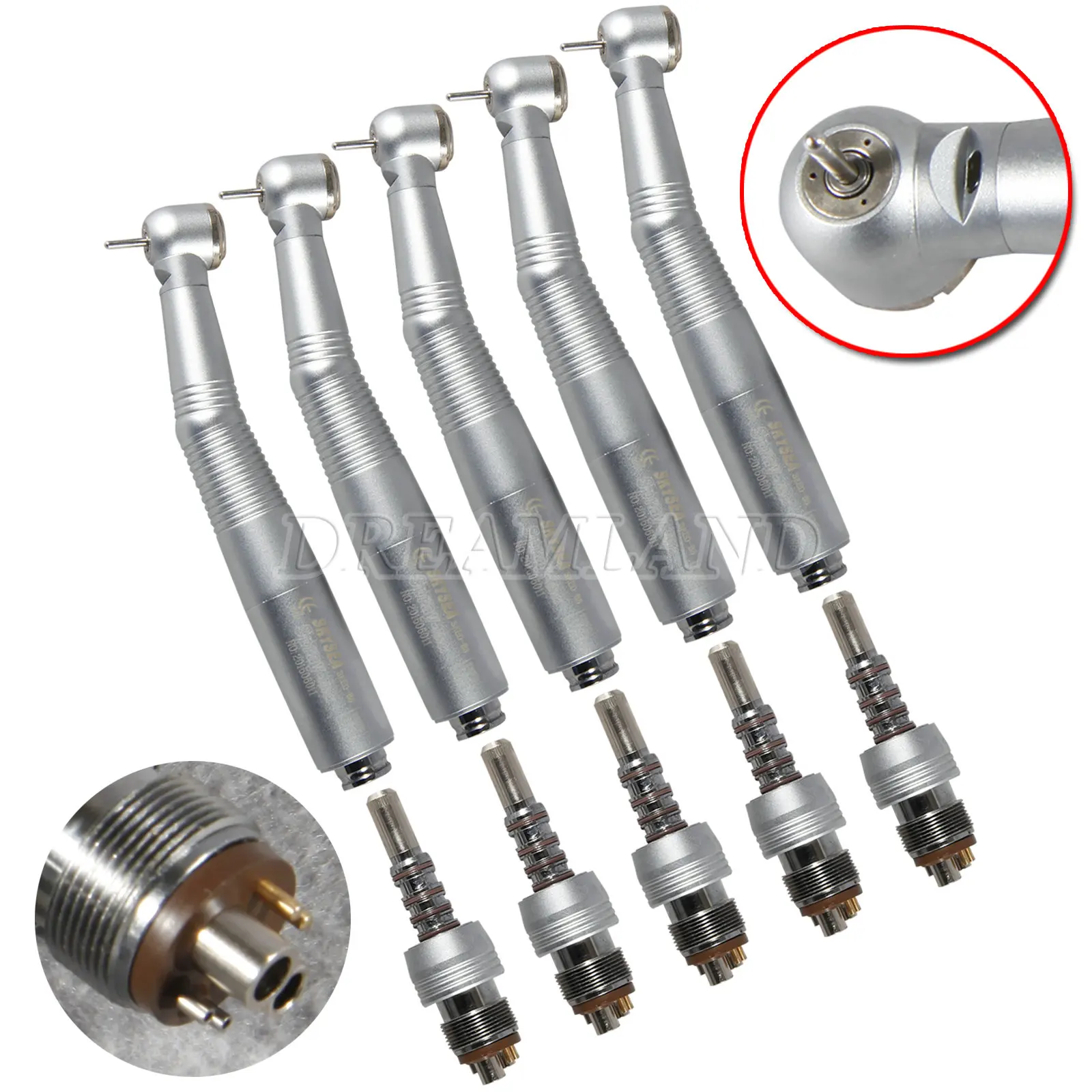 1-5pcs Dental Fiber Optic LED High Speed Handpiece 6Hole Triple Spray/Catridge fit KAVO Style