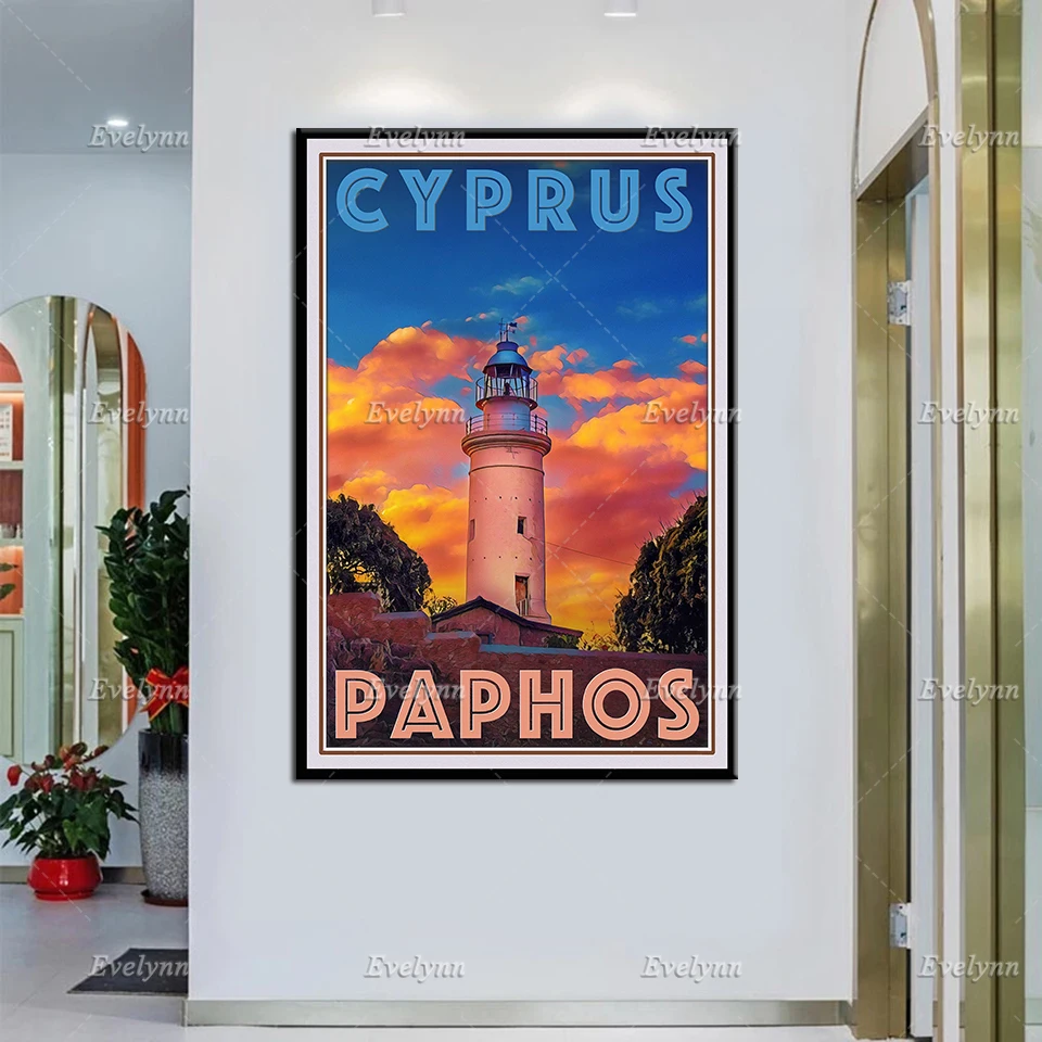 Retro Vintage Style Travel Poster Paphos Cyprus Oil Painting Posters and Prints on Canvas Wall Art Modular Pictures Home Decor