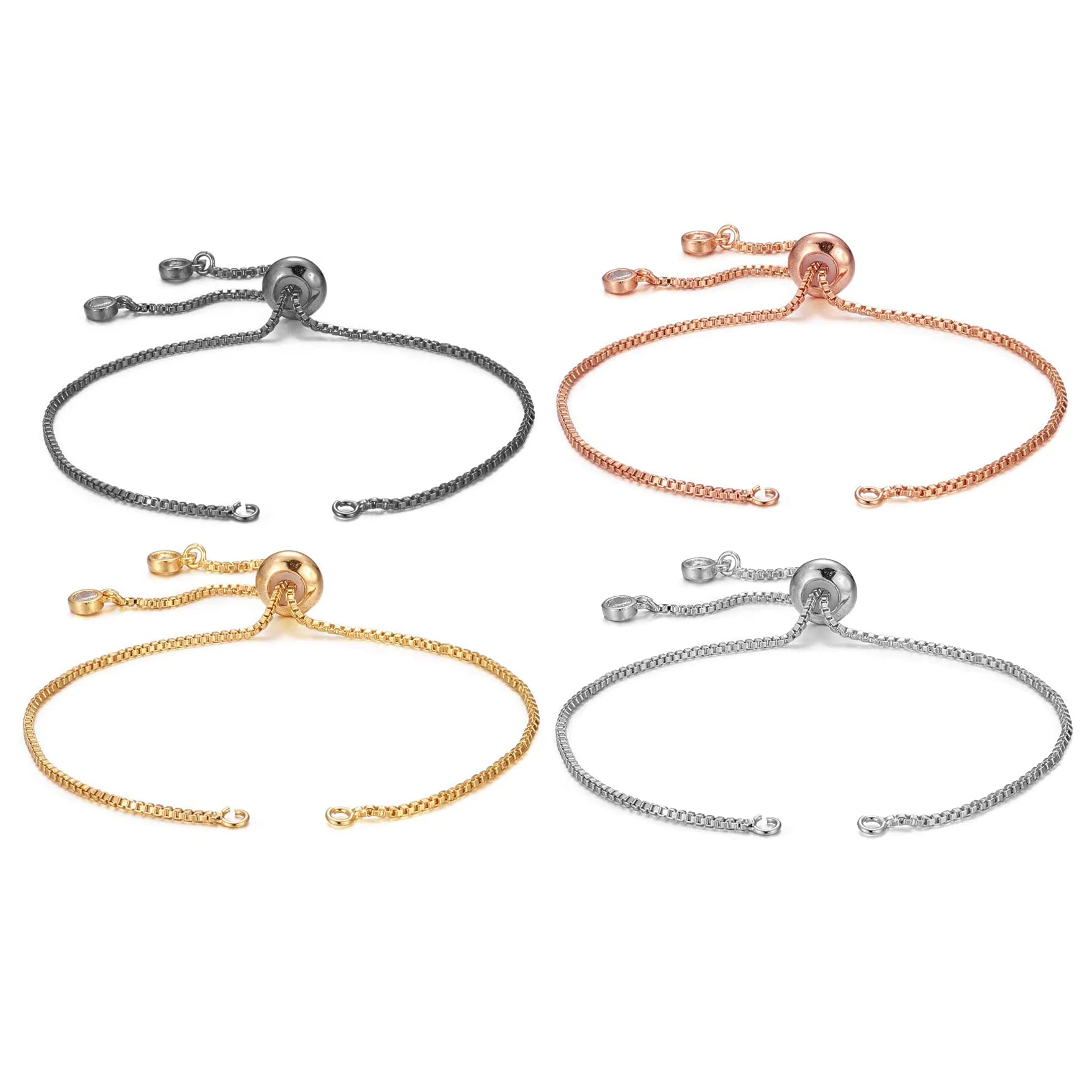 

Cubic Zirconia Stones Gold-plated Brass Chain Rose-gold Gunmetal Adjustable Slider Bracelet DIY Extender Chains Friendship Gifts