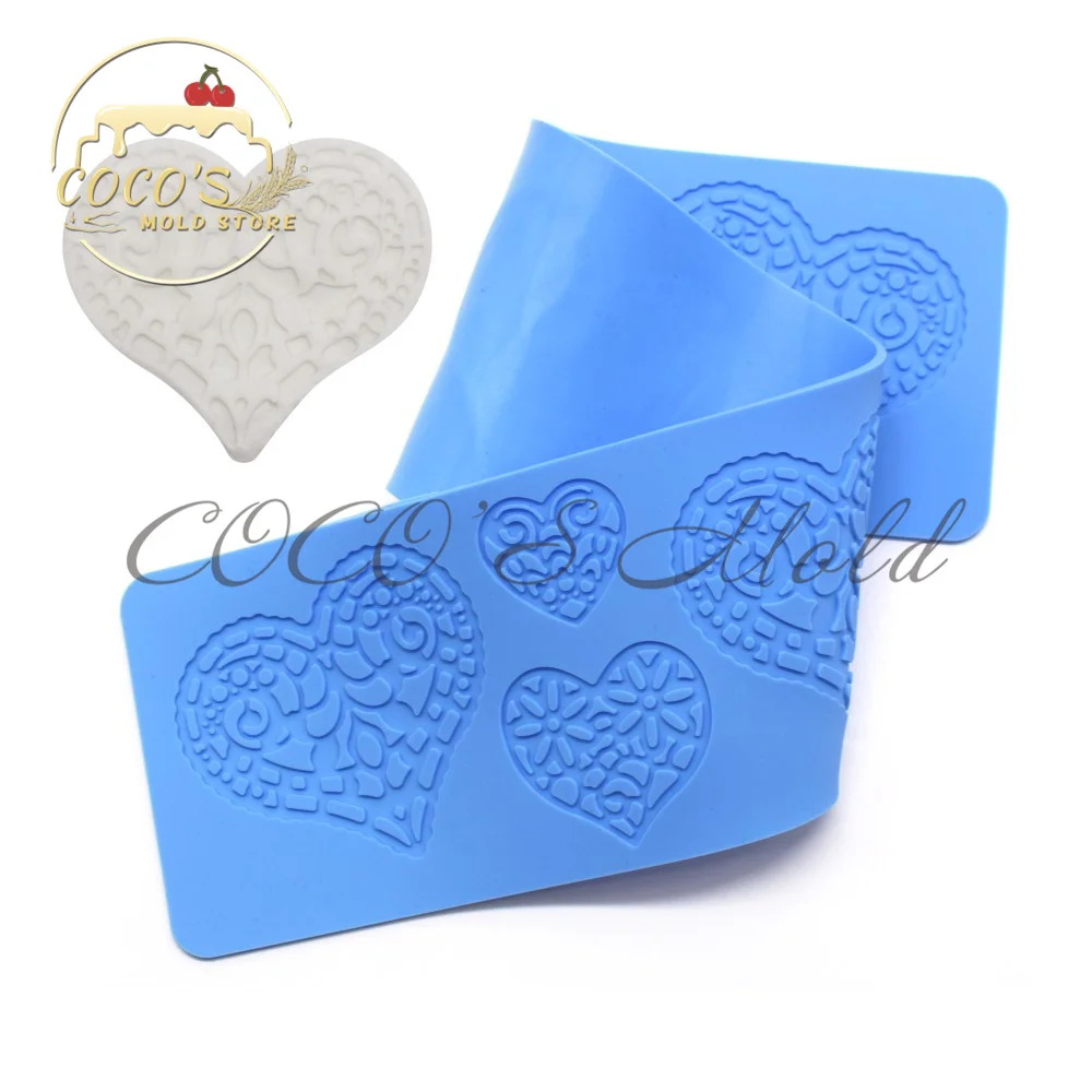 Love Heart Shape Impression Cake Border Mold Cake Lace Mat Silicone Mold Fondant Cake Decorating Tools Kitchen Bakeware