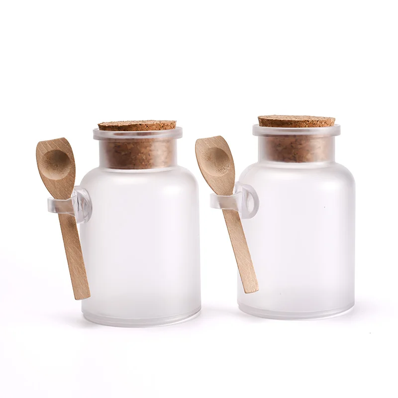 50pcs 300ml body scrub Empty Plastic Bath Salt Jar with cork with spoon 10oz Bath Salt plastic jar with cork