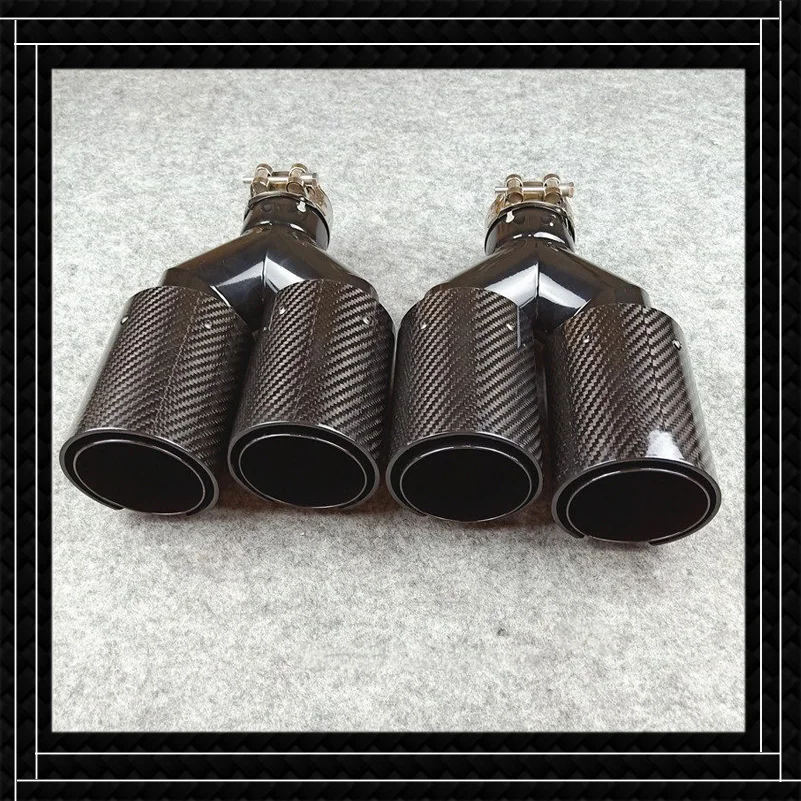 1 Pair Y Model Glossy Black Carbon Fiber M Exhaust Pipe Universal Car Muffler Tailpipe Nozzles Diffuser Automobile Accessories