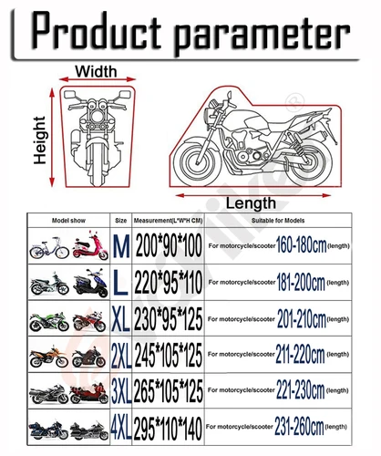 Imagen 2 del producto Cubierta de motocicleta impermeable para todas las estaciones, protección UV a prueba de polvo, exterior, interior, Scooter 190T, tela resistente al desgaste para motocicleta