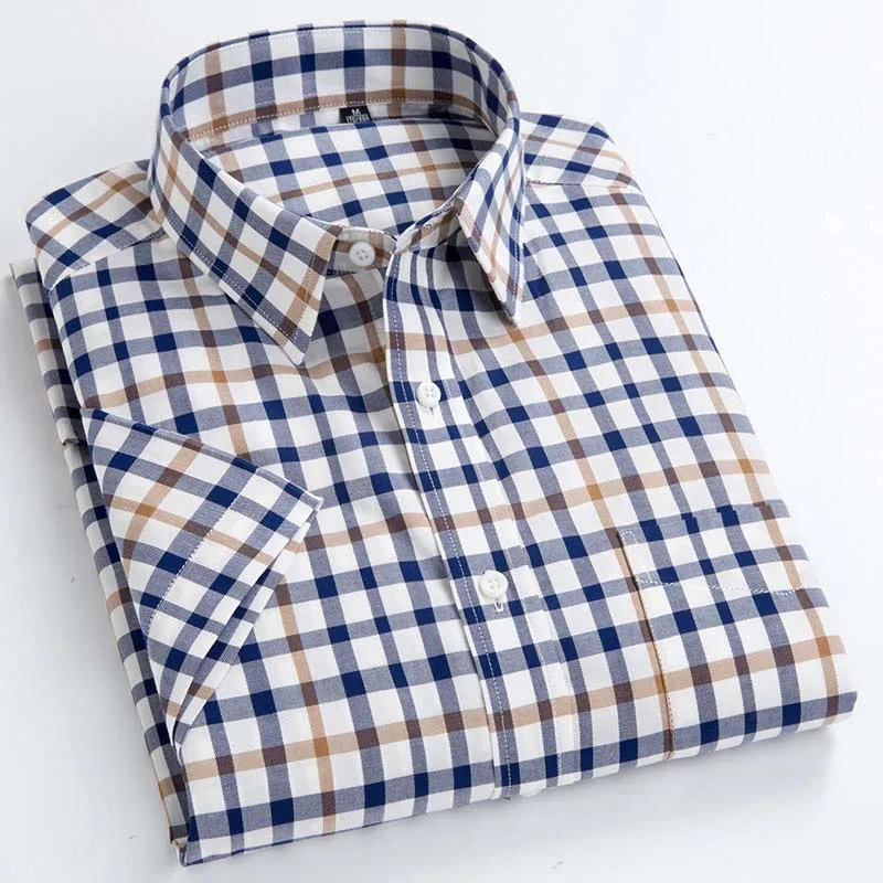 Men\'s Casual Plaid Shirt Comfortable Special Design Short Sleeve Shirts High Quality 100% Cotton  Easy-care Smart  Shirts