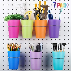 7 Sets Pegboard Bins with Rings Ring Style Pegboard Hooks with Pegboard Cups Pegboard Cup Holder Accessories (7 Colors)