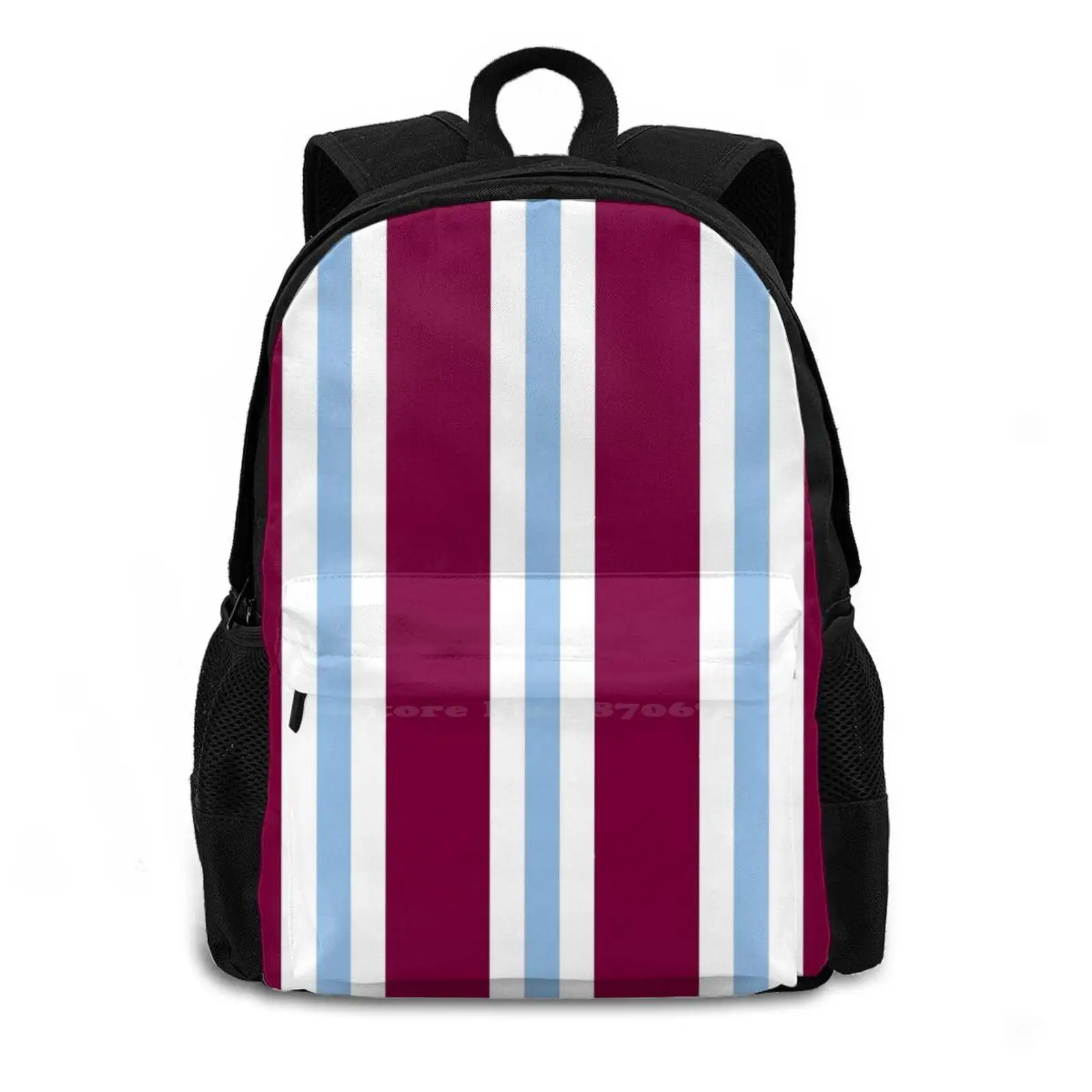 Stripes Teen College Student Backpack Pattern Design Bags Avfc Football Club England Soccer Footy Up The Villa Ultras Subbuteo