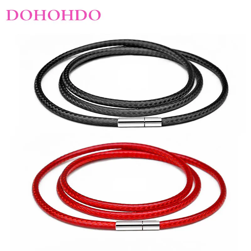 1/1.5/2/2.5/3mm Necklace Cord Black Leather Cord Wax Rope Lace Chain With Stainless Steel Rotary Buckle For DIY Necklace Jewelry