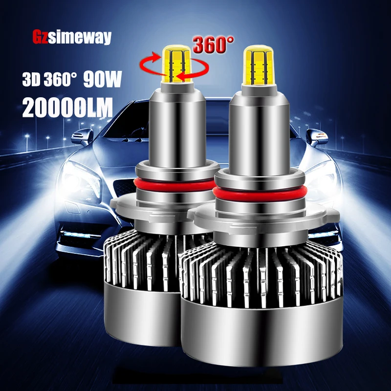 2PCS H7 LED Bulb H1 H8 H11 9005 HB3 9006 HB4 H3 9012 Canbus 3D 360 Degree Car Headlight 20000LM 90W 6000K Turbo Auto Fog Lights