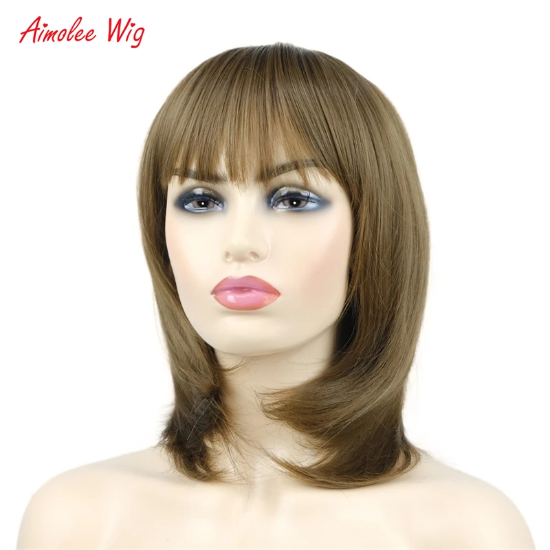 Aimolee 14 Inch Long Straight Smooth Heat Resistant Synthetic Hair Wigs for Daily Use