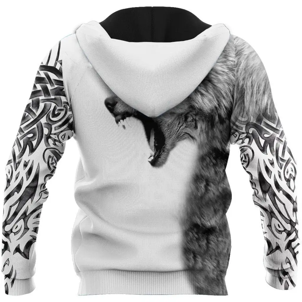 Gray Wolf Tattoo 3D All Over Printed Autumn Men Hoodies Unisex Casual Pullover Zip Hoodie Streetwear sudadera hombre DW0528