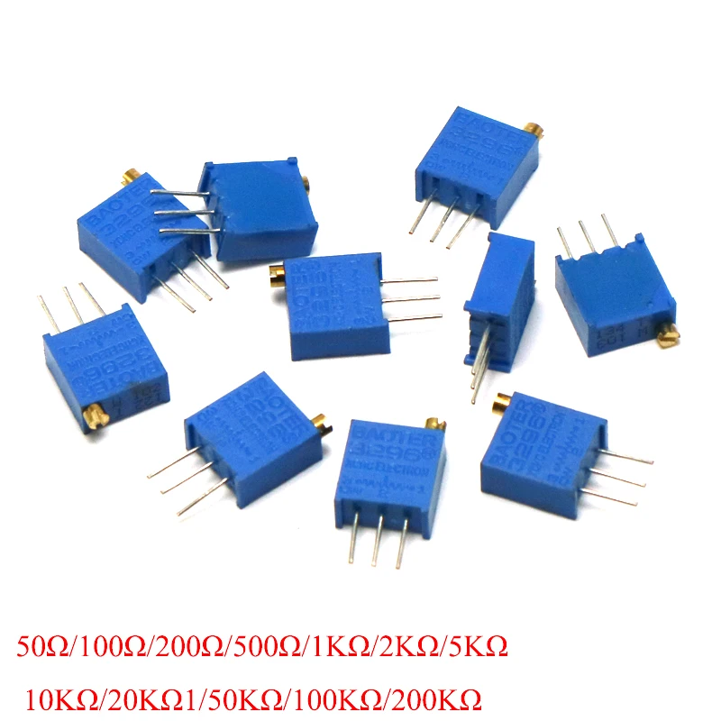 10PCS 3296W 50 100 200 500ohm 1K 2K 5K 10K 20K 50K 100K 200K 500K 1M 2M โอห์ม103 100R 200R 500R Trimpot Trimmer Potentiometer