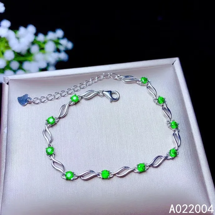 KJJEAXCMY Fine Jewelry 925 Sterling Silver inlaid diopside women hand bracelet luxury support detection