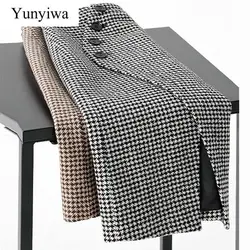 Woolen Houndstooth Skirt for Women Autumn Winter 2024 New A- line High Waist Slimming Mid-Length Slit Sheath Skirt Mujer Faldas