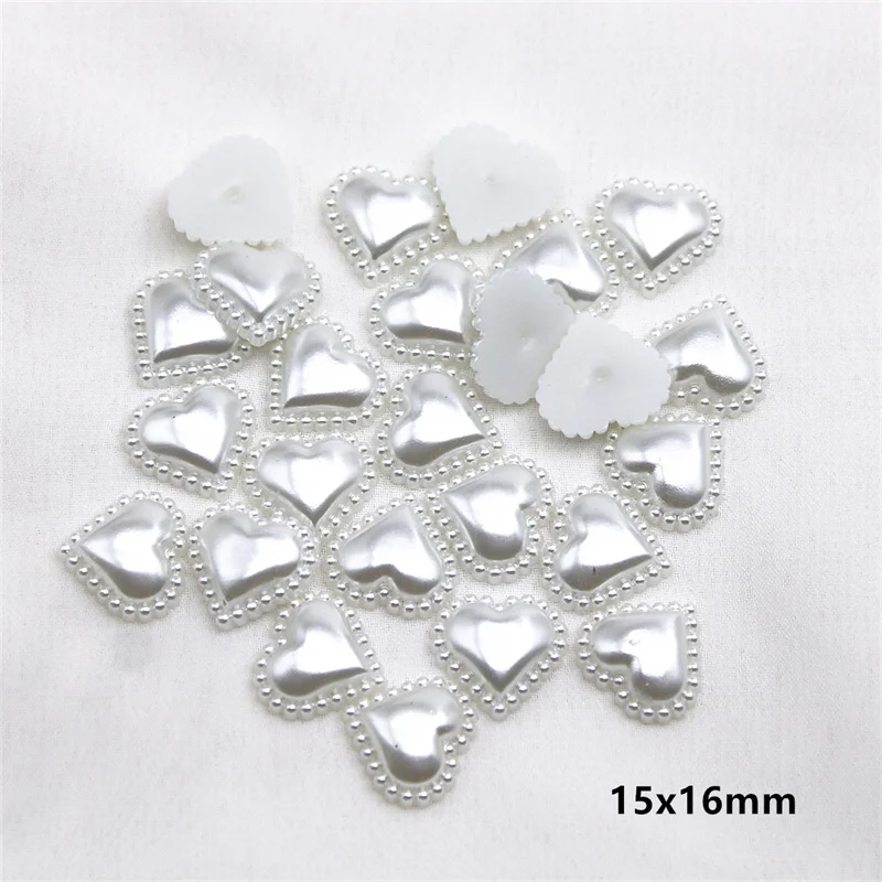 50 Stks/partij 18Mm Ivoor/Wit Hart Parel Kralen Abs Resin Plaksteen Gesimuleerde Pearl Kralen Sieraden Accessoires