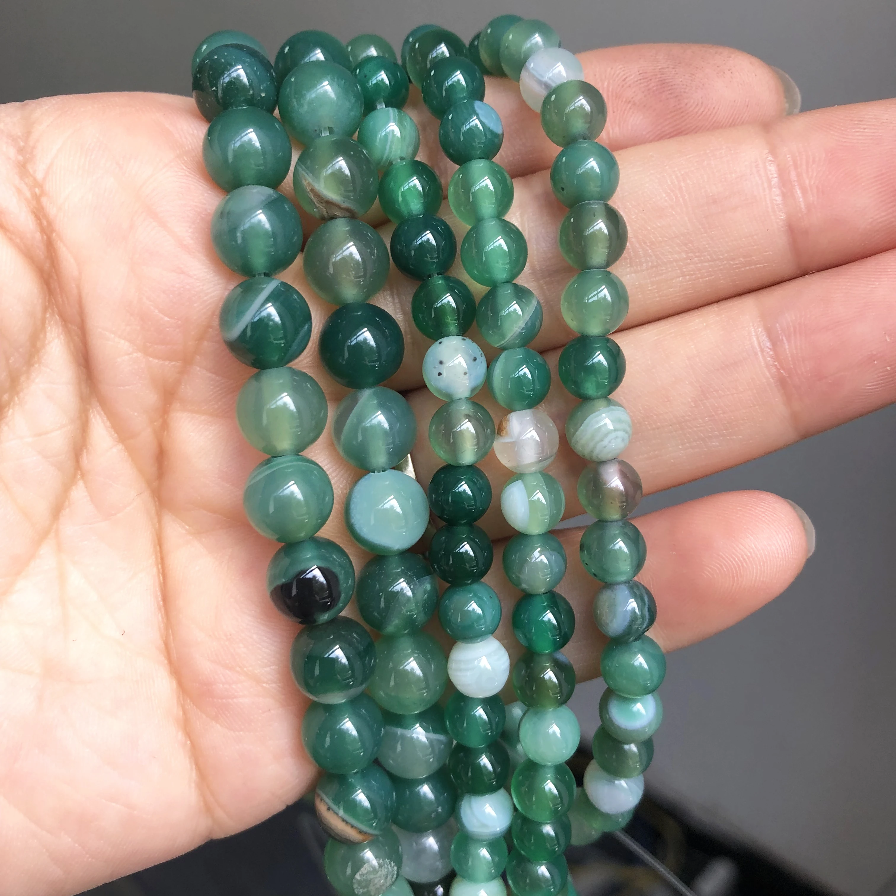 Natural Stone Beads Green Striated Agates Onyx Beads For Jewelry Making DIY Bracelet Necklace Accessories 15'' 4/6/8/10/12mm