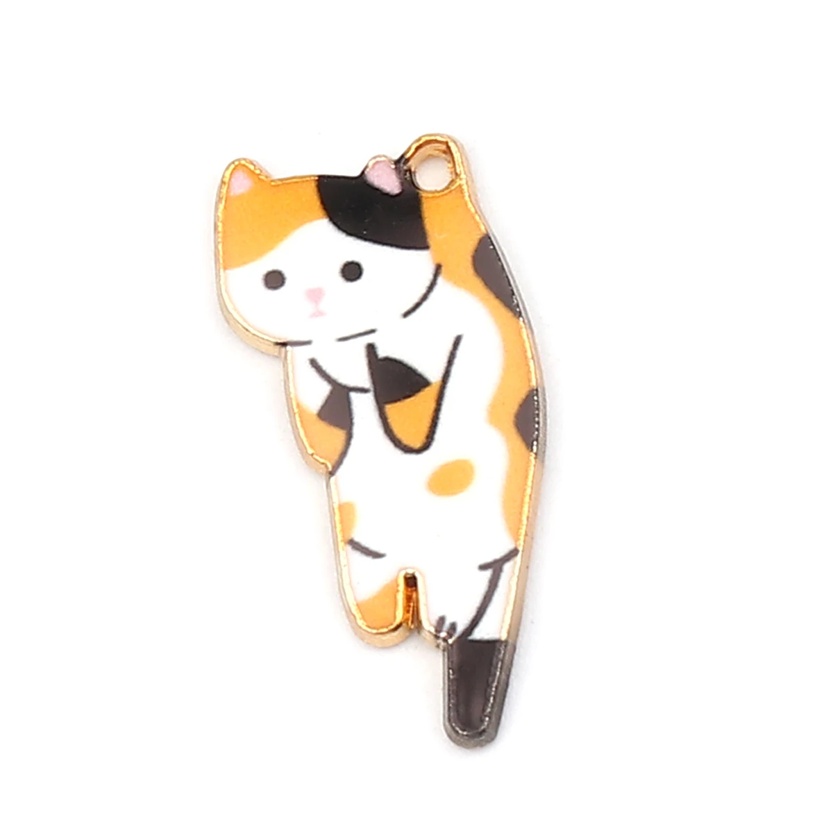 10 PCs Cat Series Zinc Based Alloy Pendant Charms Cat Animal Gold Color Multicolor Enamel 25mm x 13mm