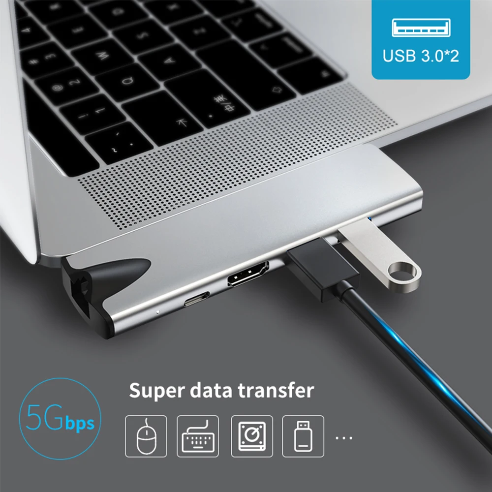 USB-концентратор USB 3,1 Type-C/RJ45 HDMI, 4K, Thunderbolt 3, с концентратором 3,0 TF, слотом для чтения SD, PD для MacBook Pro/Air