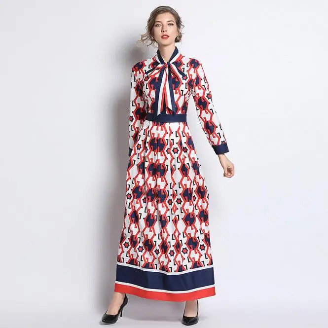 Women Elegant A-line Dresss 2020 new Fashion Bow tie Sleeve Slim womens Spring Casual Dress middle East Long clothes M-2XL