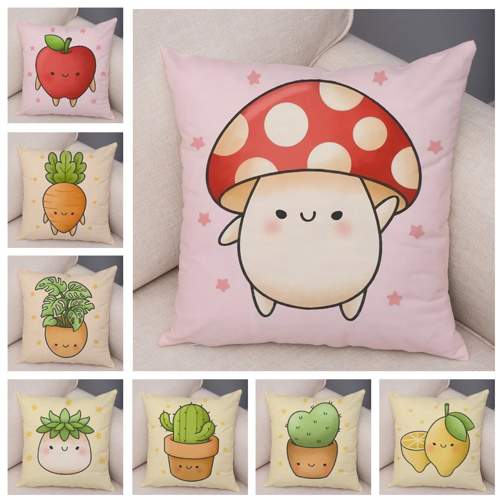 Cartoon Fruit Vegetable Cushion Cover for Children Room Sofa Home Decor Apple Lemon Banana Pillow Case Plush Pillowcase 45x45cm