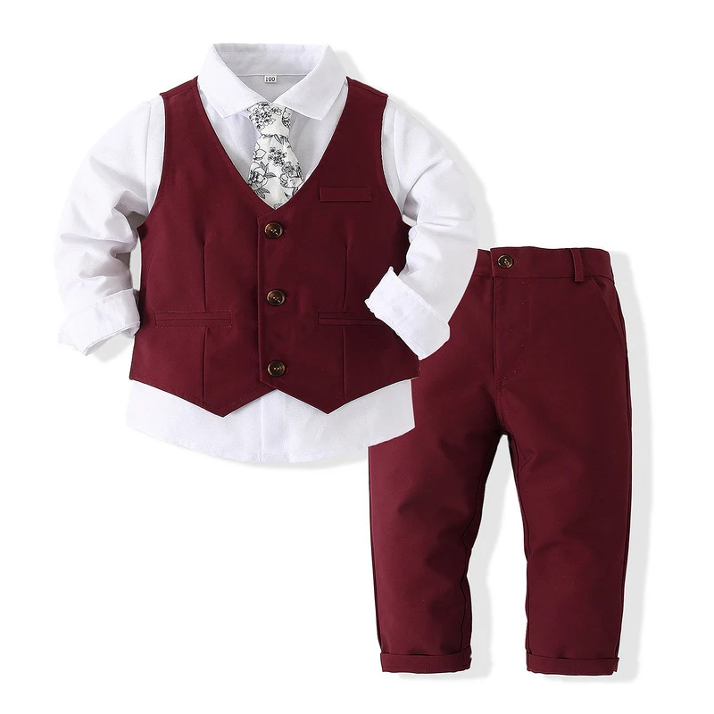 

Kids Boy Gentleman Clothing Set Long Sleeve Tie Shirt + Waistcoat + Pants Toddler Boy Formal Outfits Wedding Party Dress Outfits