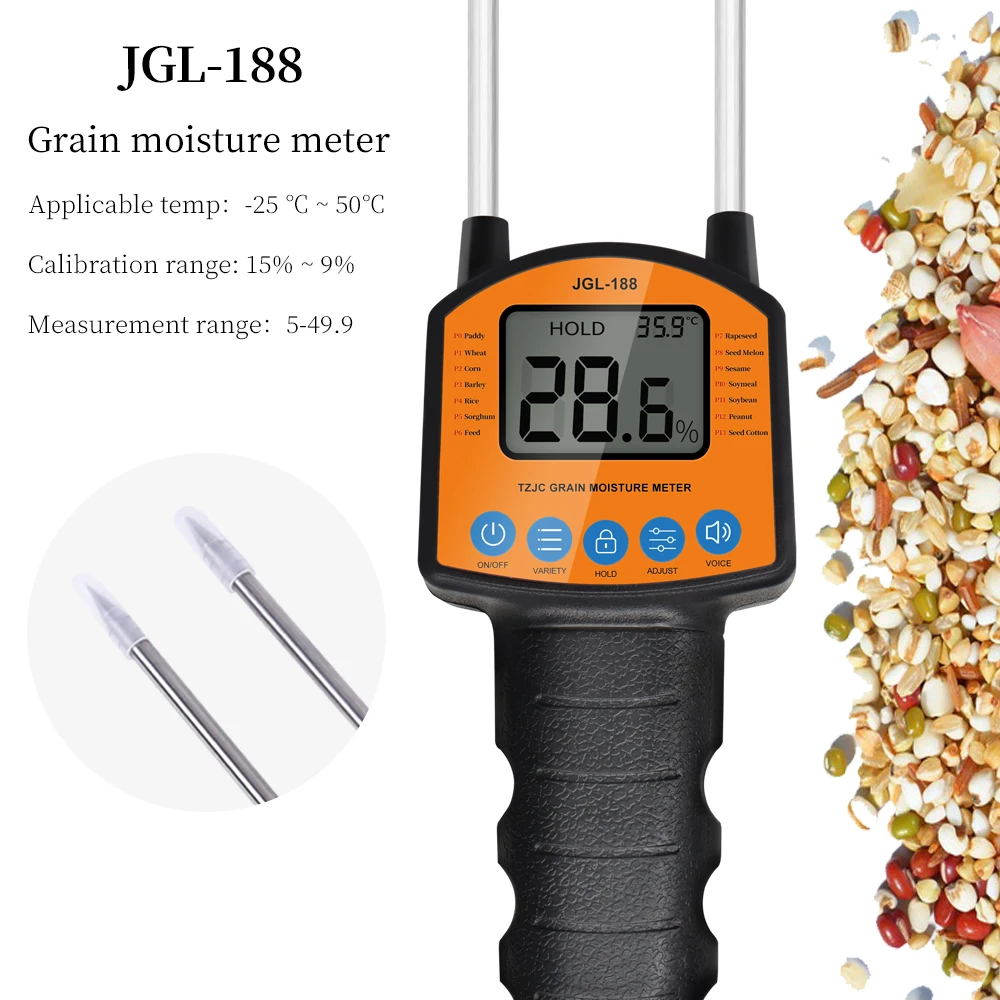 

Grain Moisture Meter Hygrometer Digital Humidity Tester Use JGL-188 For Corn Wheat Rice Bean Peanut Moisture Humidity Analyzer