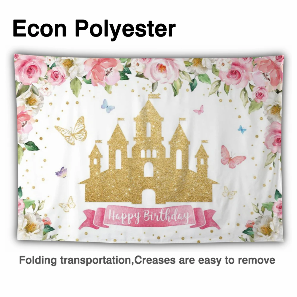 Фон для фотосъемки Allenjoy с изображением золотого замка розовой Девочки принцессы бабочки цветы