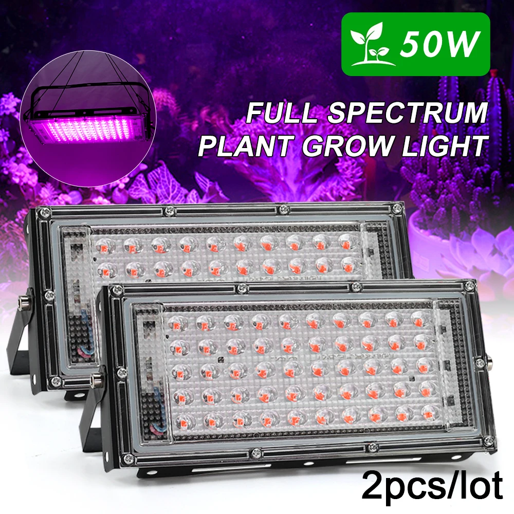 2pcs Phytolamp For Plants LED Grow Light Full Spectrum Plant Seeds Phyto Lamp 50W AC 220V Flowers For Decoration Indoor Ourdoor