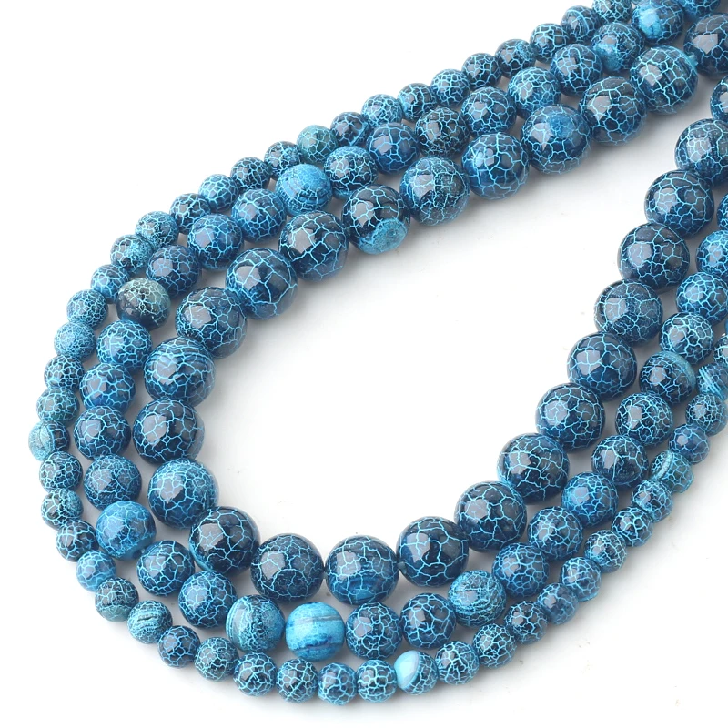 Wholesale Natural Stone Smooth Blue Agates Onyx Round loose Beads For Jewelry Making Frost Cracked Diy Necklace 6 8 10mm