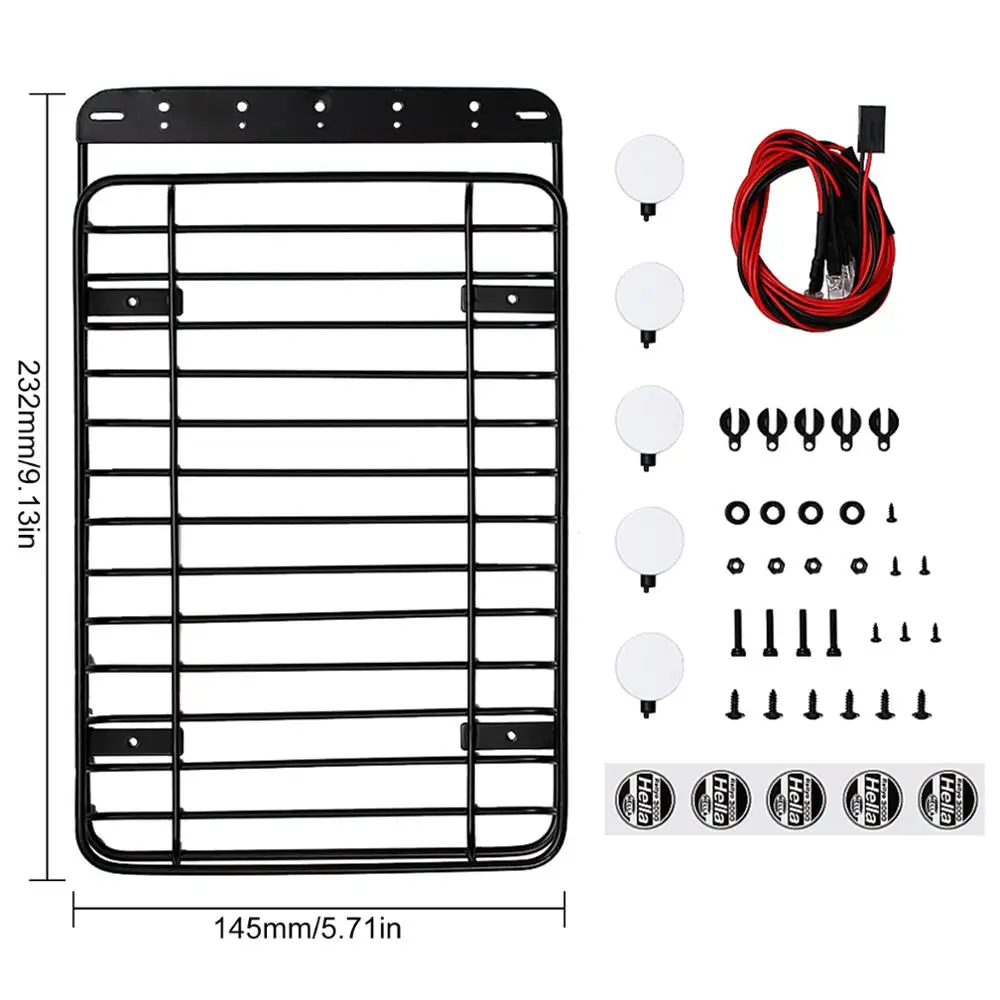 INJORA 232*145mm Metalen Imperiaal met 5 LED Verlichting voor 1/10 RC Crawler Auto TRX-4 Axiale SCX10 90046 SCX10 III AXI03007