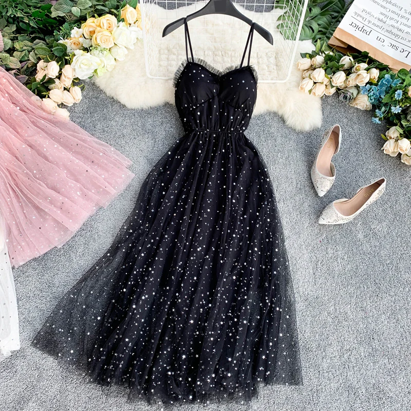 knee length dresses for ladies Gold Glitter Star Mesh Dress – doe a dear main image 0