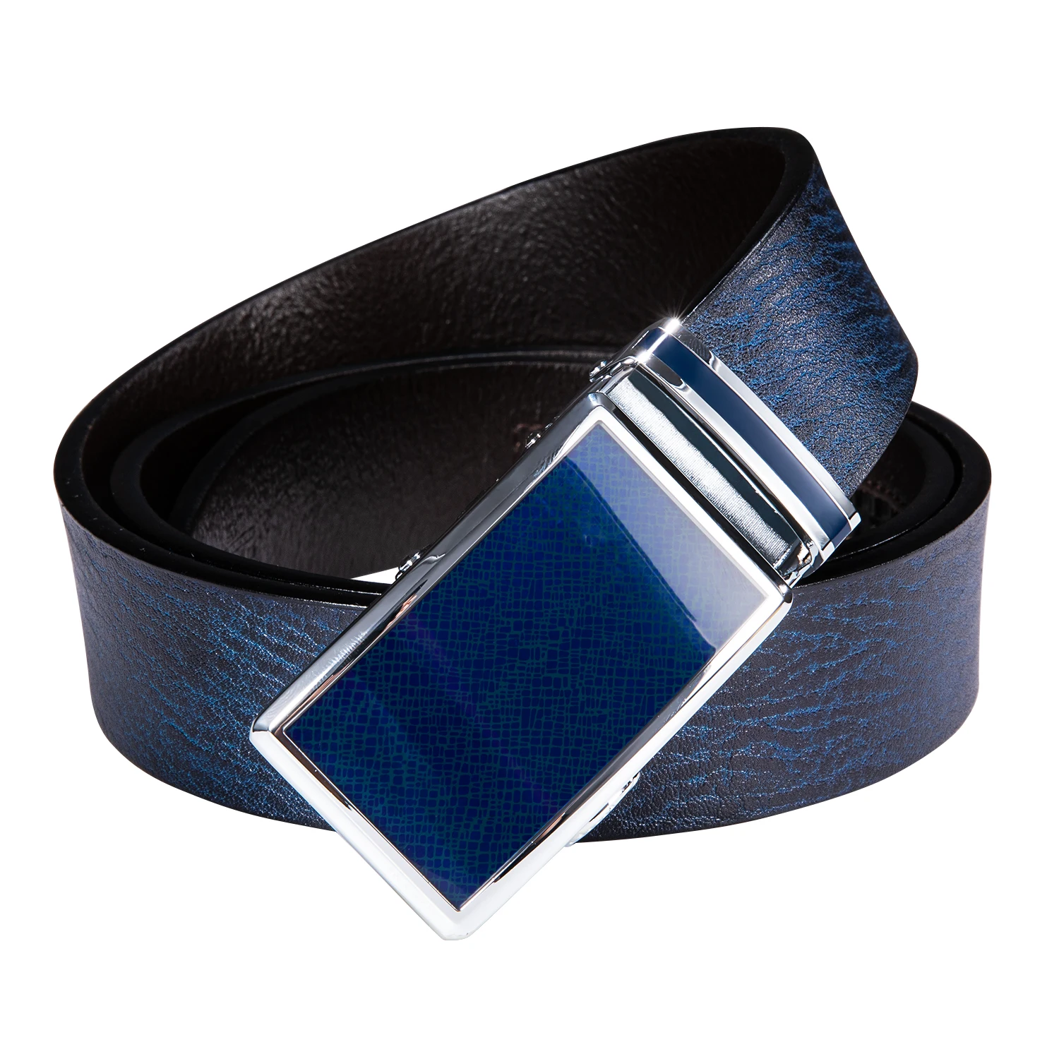 Hi-Tie Mens Belts Metal Automatic Buckles Blue Navy Genuine Leather Ratchet Adult Waist Belt for Men Dress Jeans Wedding Party