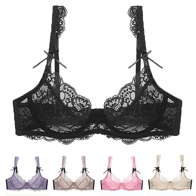 Damskie koronkowe biustonosze Ultra cienka gruba perspektywa Bralette głębokie V seksowna bielizna bielizna BH topy Plus rozmiar ABCDE Cup