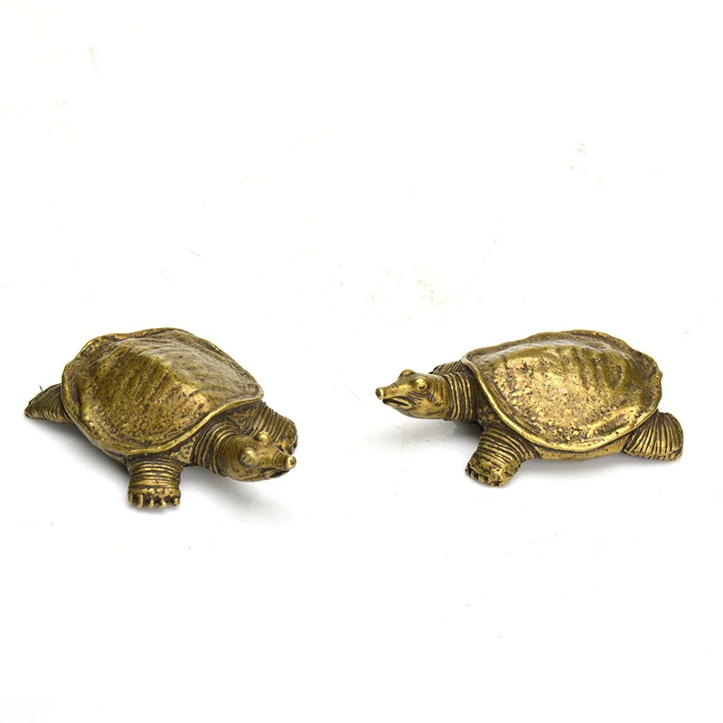 Antique Copper Mini Turtle Decorations Chinese Classical Brass Tea Pets Vintage Crafts Miniature Figurine Home Decor Accessories