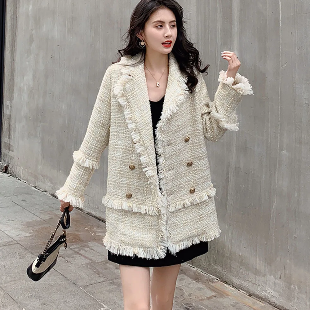 2023 Autumn New Korean Style Loose Small Suit Female Elegant Tweed Small Fragrance Wind Design Sense Niche Temperament Jacket