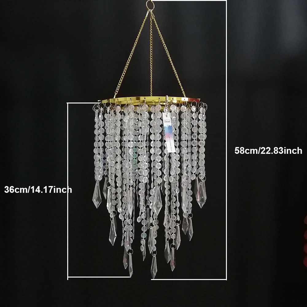 Camal 1PCS Assembled T56CM Hanger 22CM Gold Centerpiece Frame Iridescent AB Acrylic Bead Chandelier Pendant Wedding Christmas